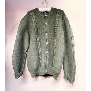Low Design Women 58 Button Down Cardigan Sweater Knitted Pure Wool Green Gremany